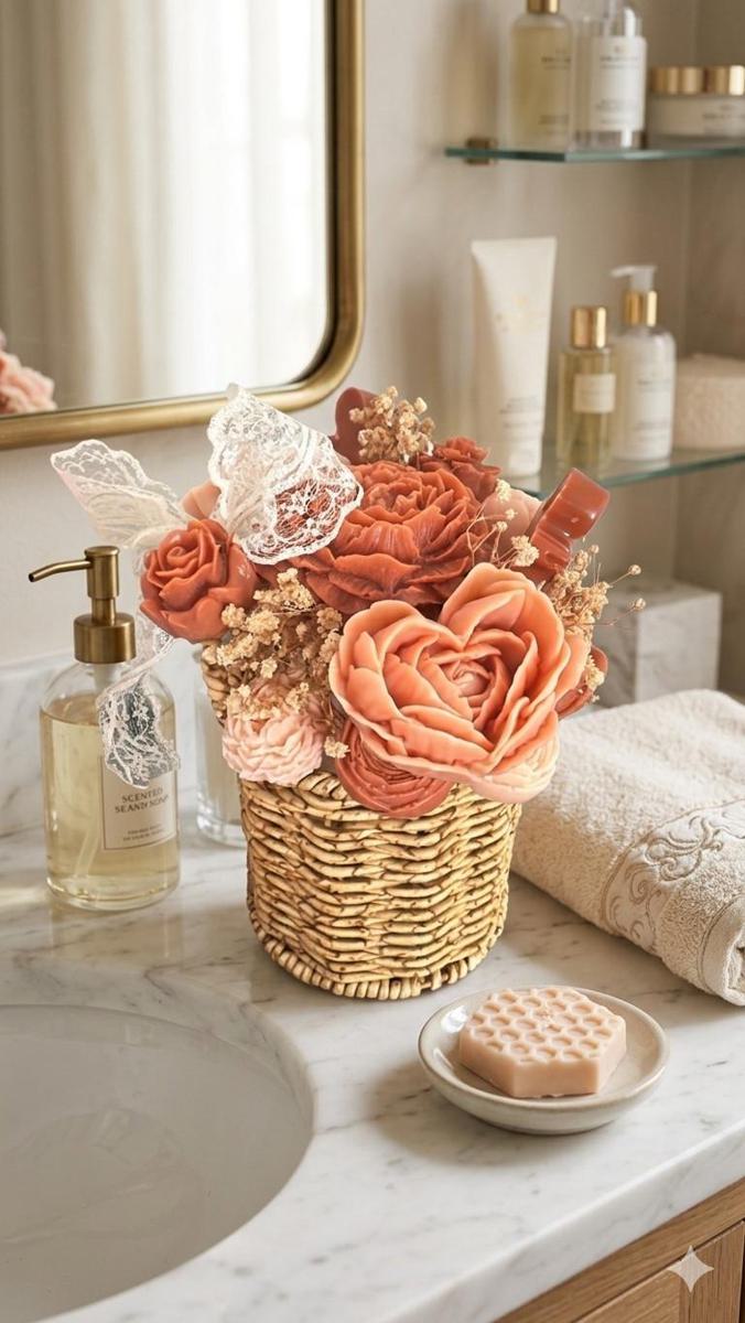 byperice.atelier el yapımı gül mumları banyo dekorunda